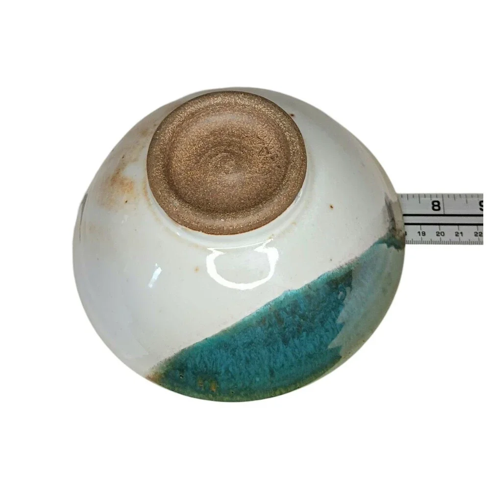 Studio Pottery Bowl Cream Green Blue Tan Signed Harris Ramen Rice Noodle Bowl